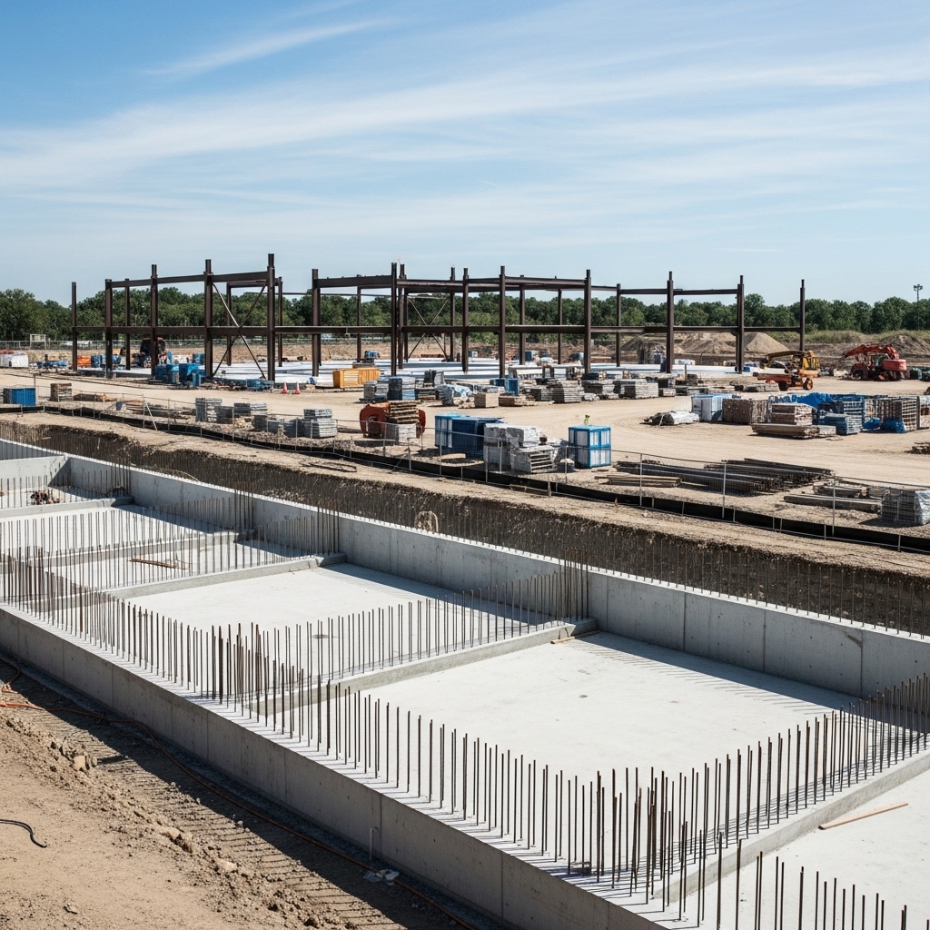 The Spotswood commercial development project in Eutaw, Alabama - construction progress from foundation to move-in ready phases